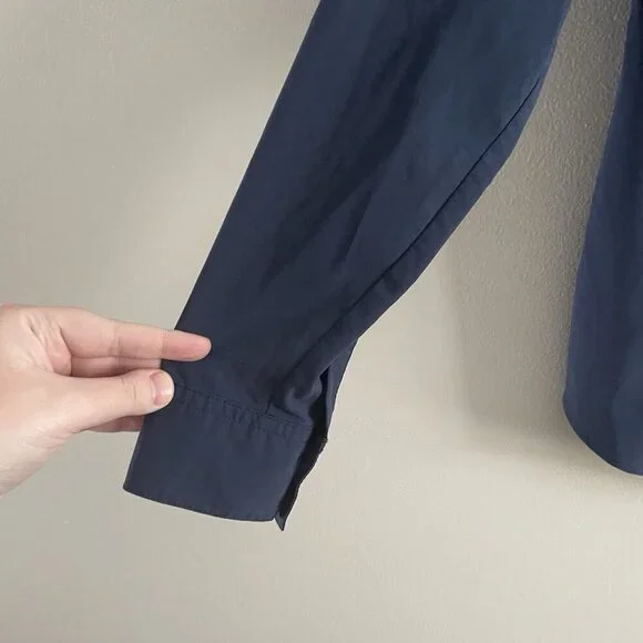 Chicos Women 0/S Blue Roll Tab Sleeves Button Front Silky Soft Relaxed Shirt - Picture 4 of 13